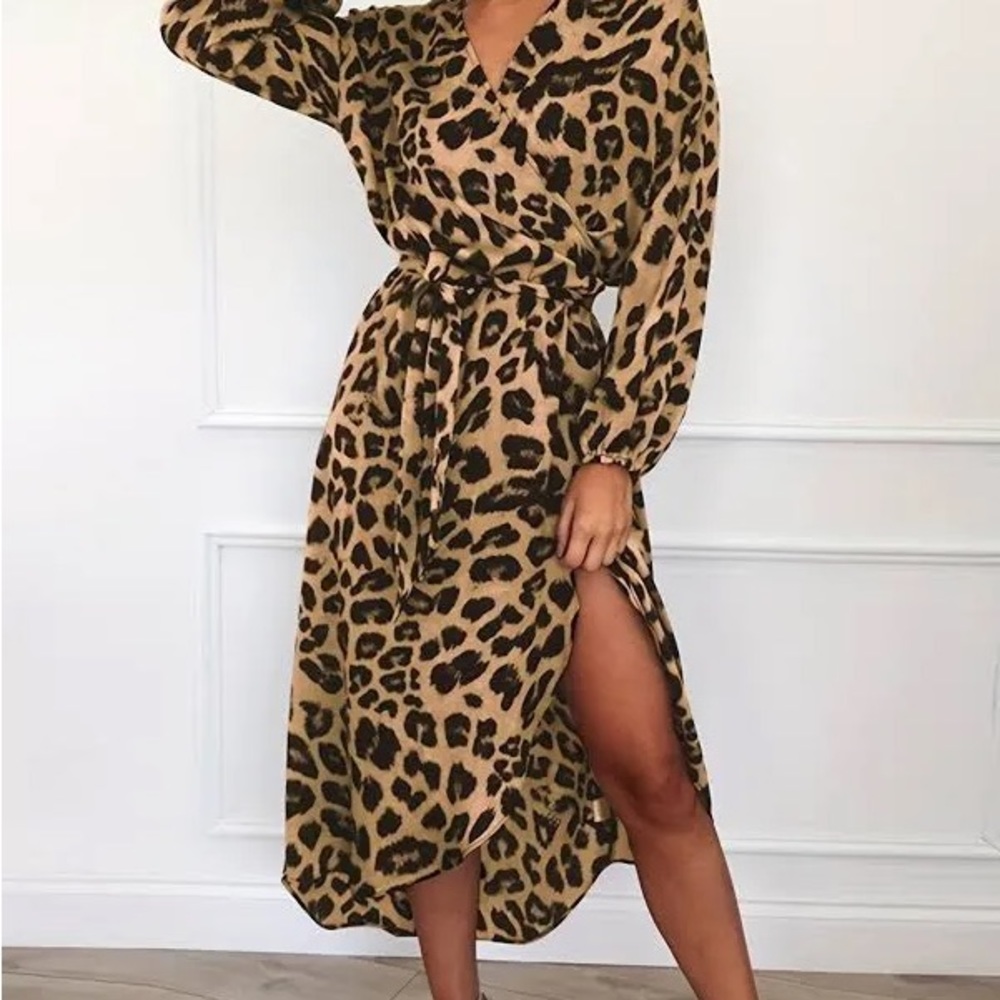 Leopard Faux Wrap Dress.
